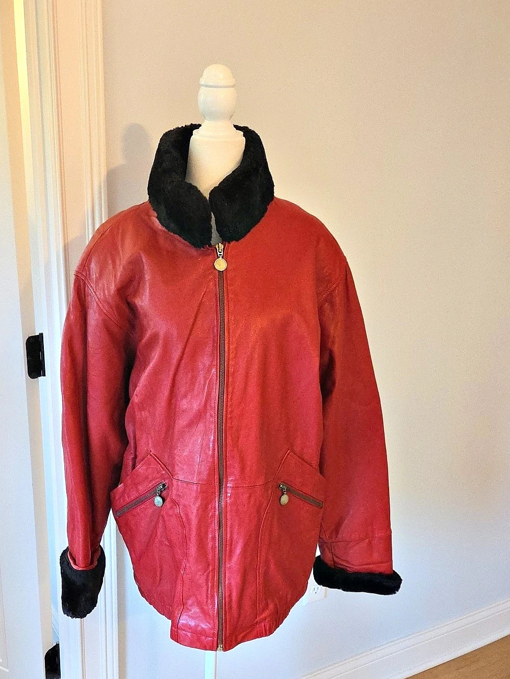 Vintage 90s Braefair Leather Jacket Red & Black Size Medium
